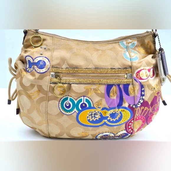 Rare 🦄 Coach Signature Jazzy Glitter Poppy Multi Canvas Handbag Purse - Picture 3 of 15